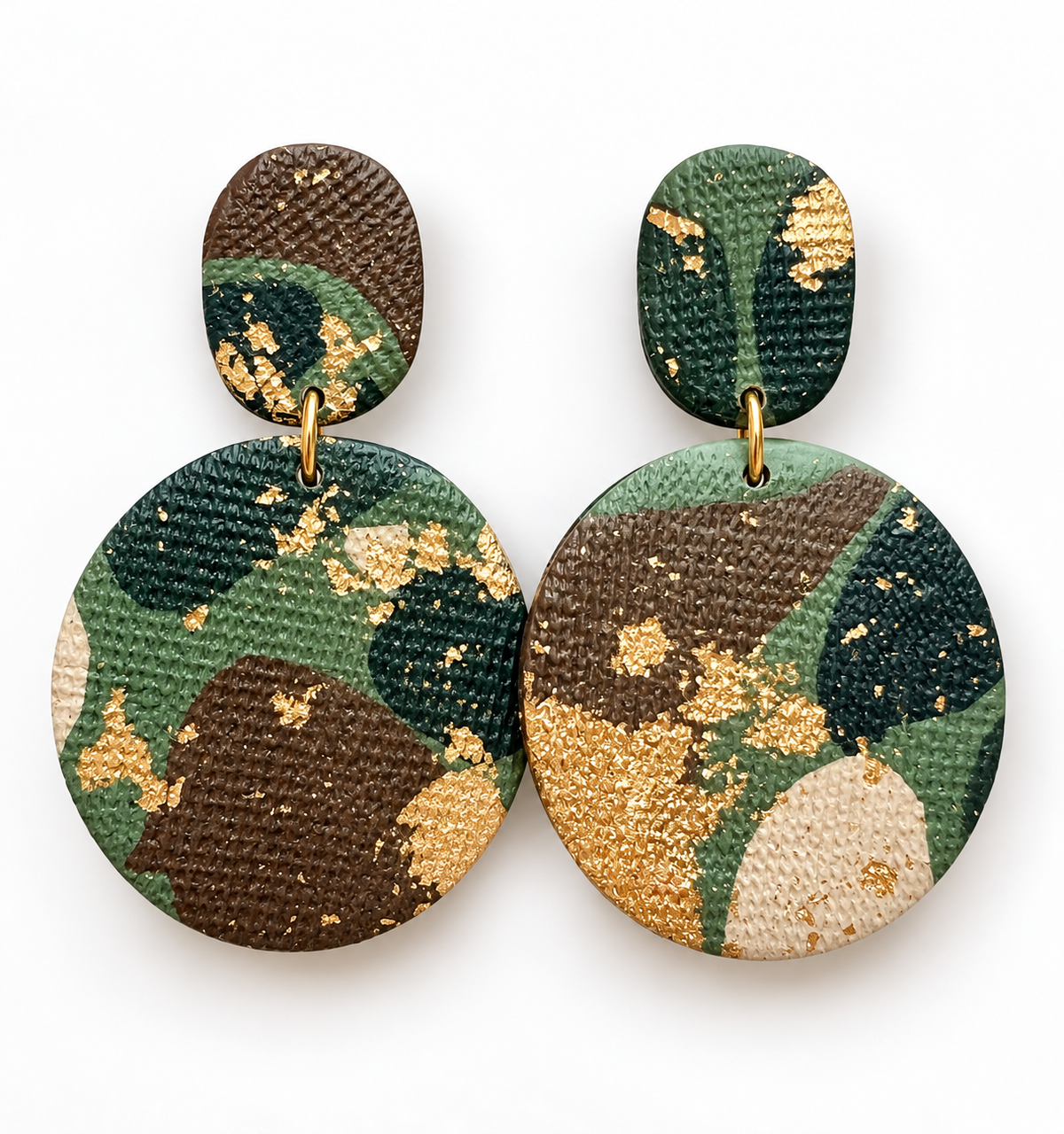 Camo Luxe Statement Earrings | Handmade Polymer Clay with Gold Leaf