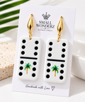 Puerto Rican Domino Earrings with Palm Tree | Handmade Boricua Statement Earrings