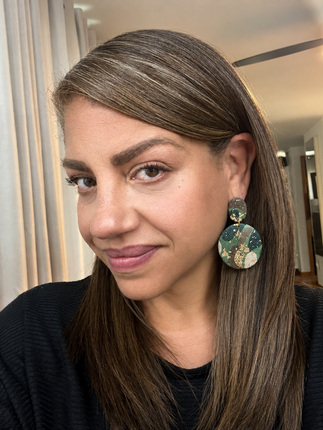 Camo Luxe Statement Earrings | Handmade Polymer Clay with Gold Leaf