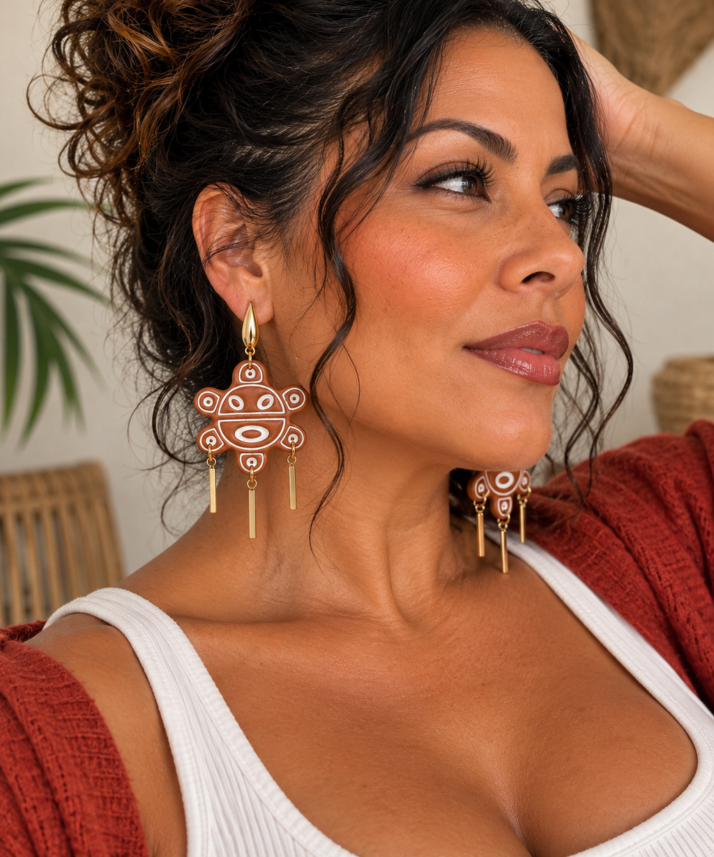 Taíno Sun Chandelier Earrings | Handmade Puerto Rican Statement Jewelry