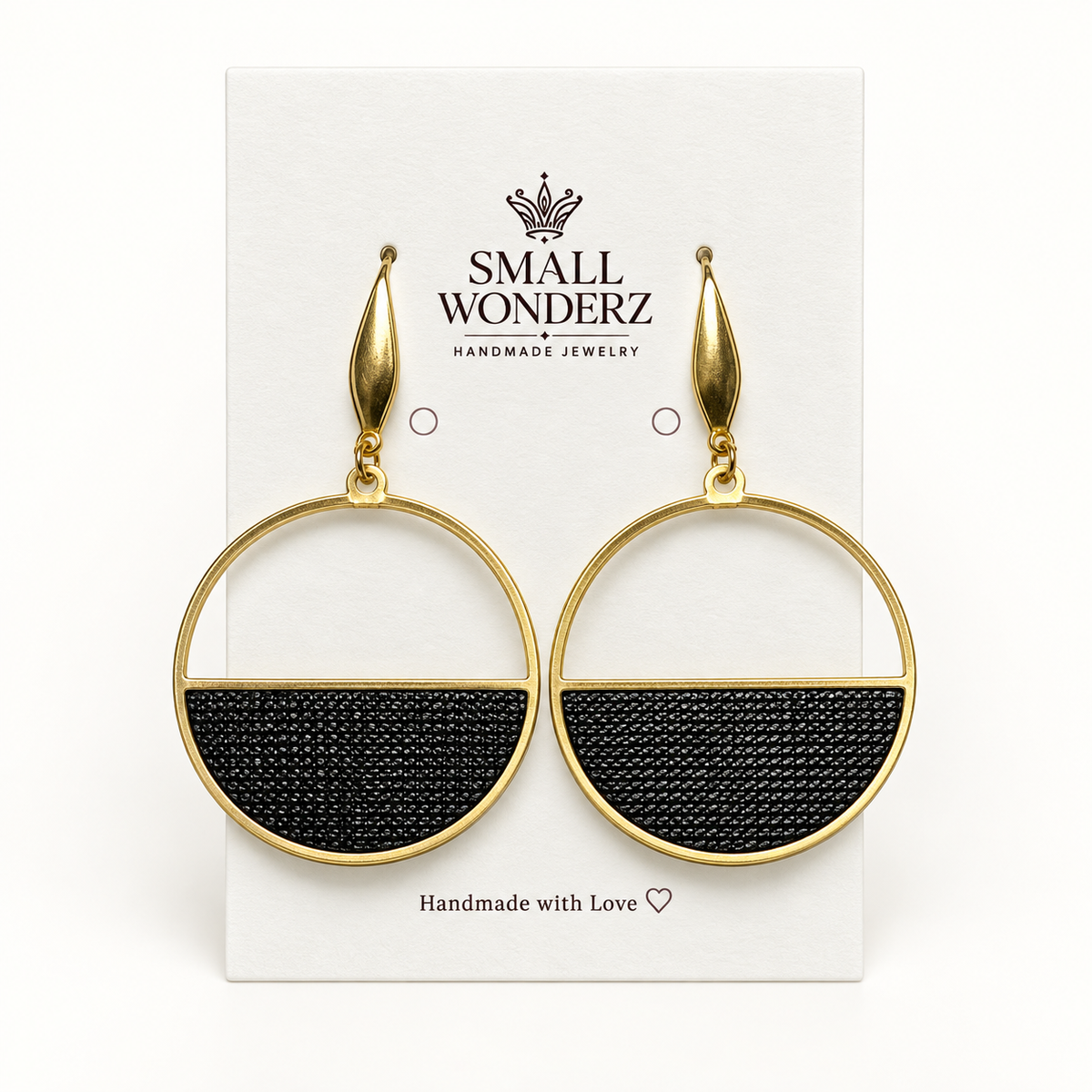 Black Leather-Look Polymer Clay Statement Earrings | 18K Gold Plated