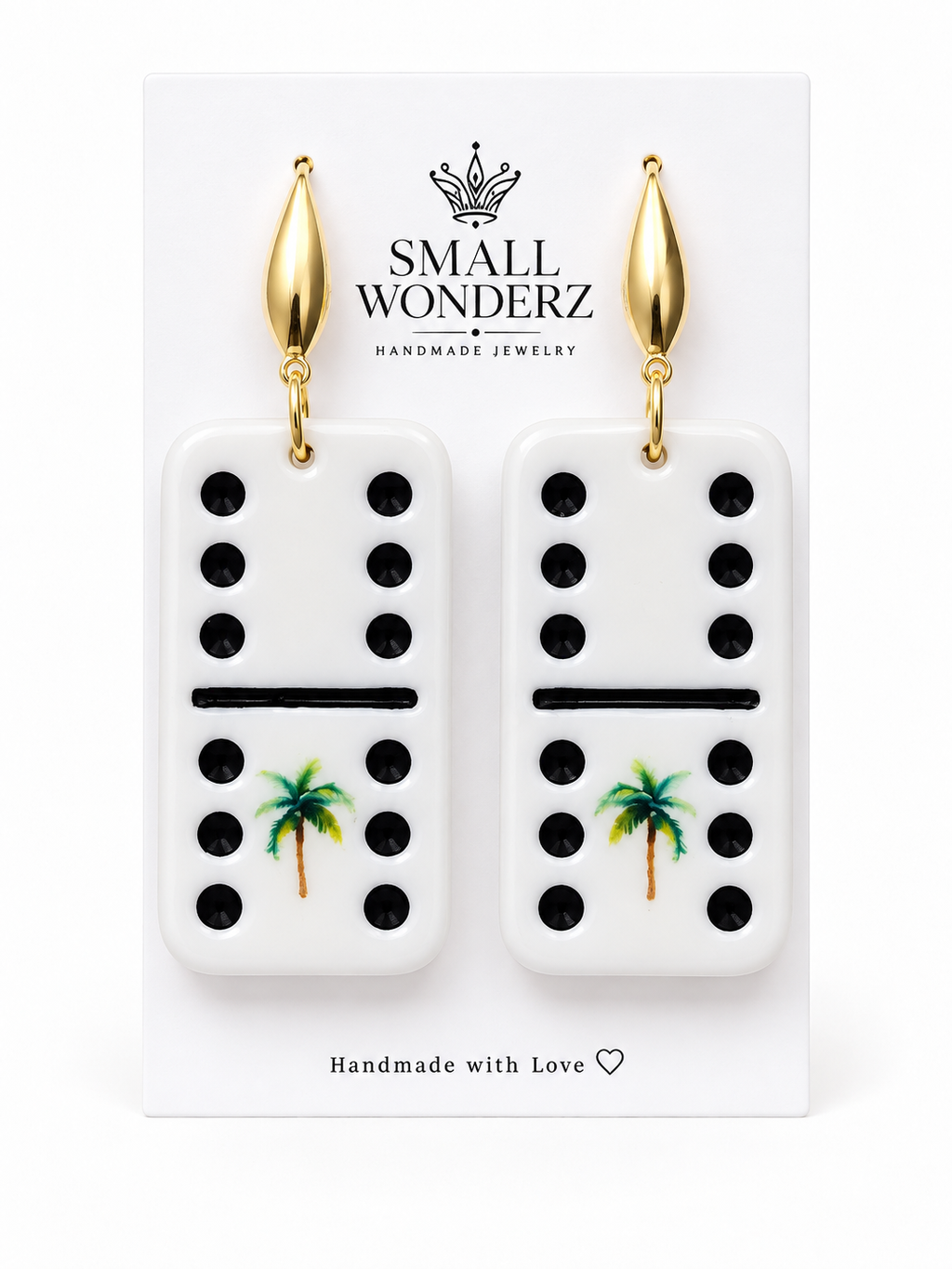 Puerto Rican Domino Earrings with Palm Tree | Handmade Boricua Statement Earrings
