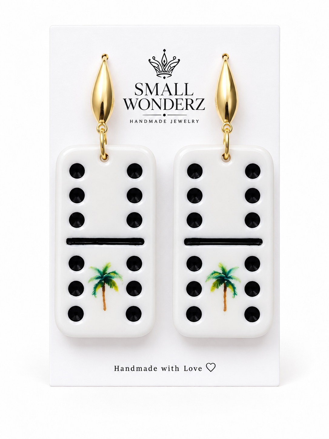 Puerto Rican Domino Earrings with Palm Tree | Handmade Boricua Statement Earrings