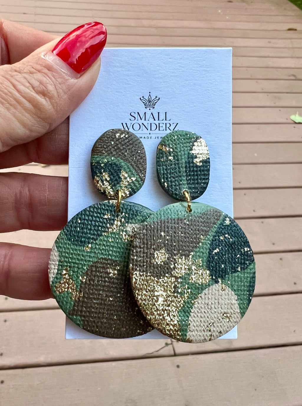 Camo Luxe Statement Earrings | Handmade Polymer Clay with Gold Leaf