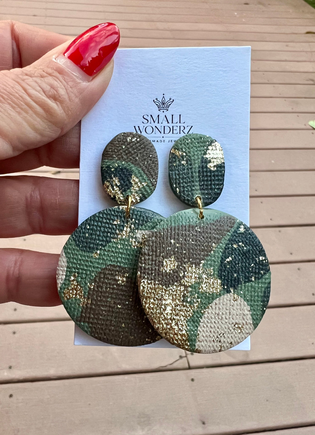 Camo Luxe Statement Earrings | Handmade Polymer Clay with Gold Leaf