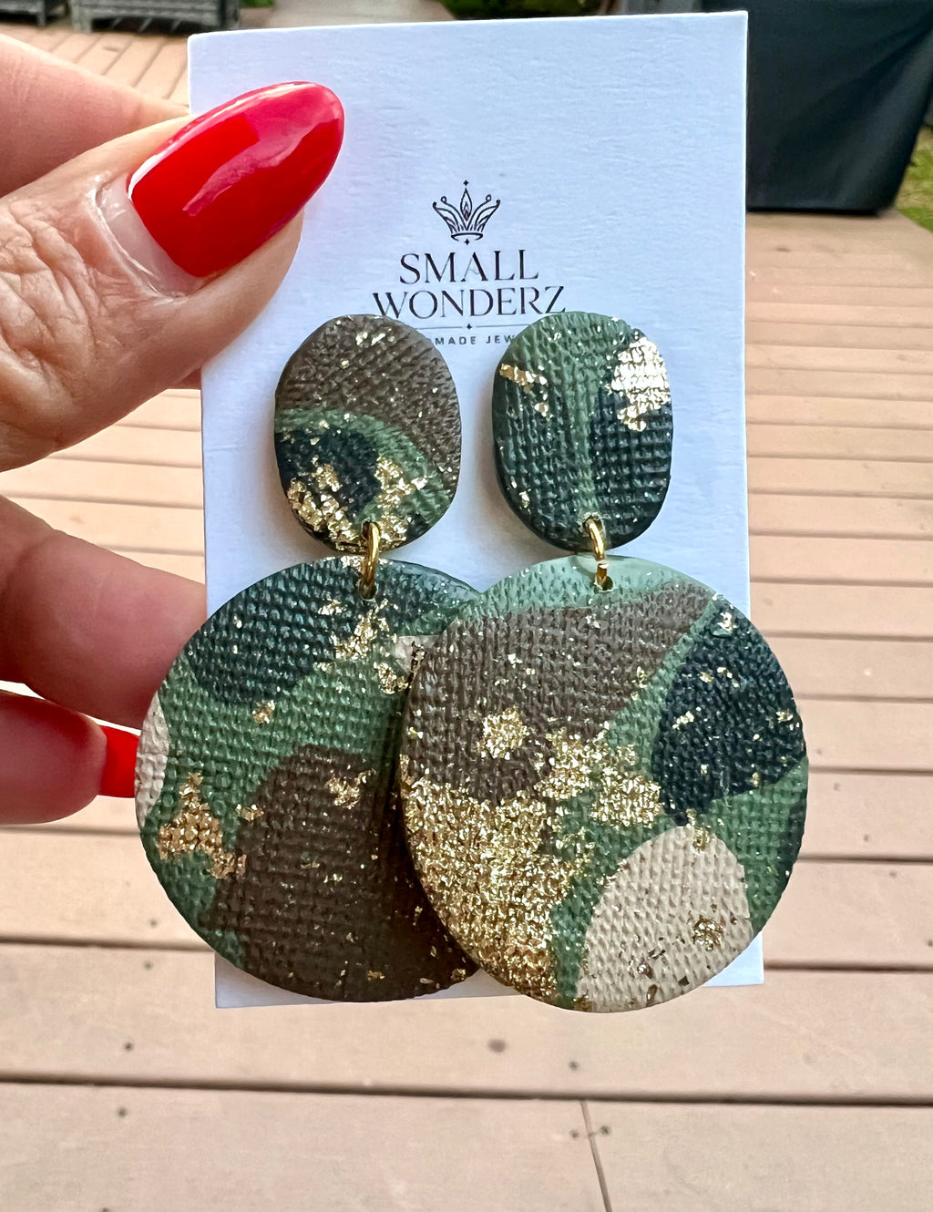 Camo Luxe Statement Earrings | Handmade Polymer Clay with Gold Leaf