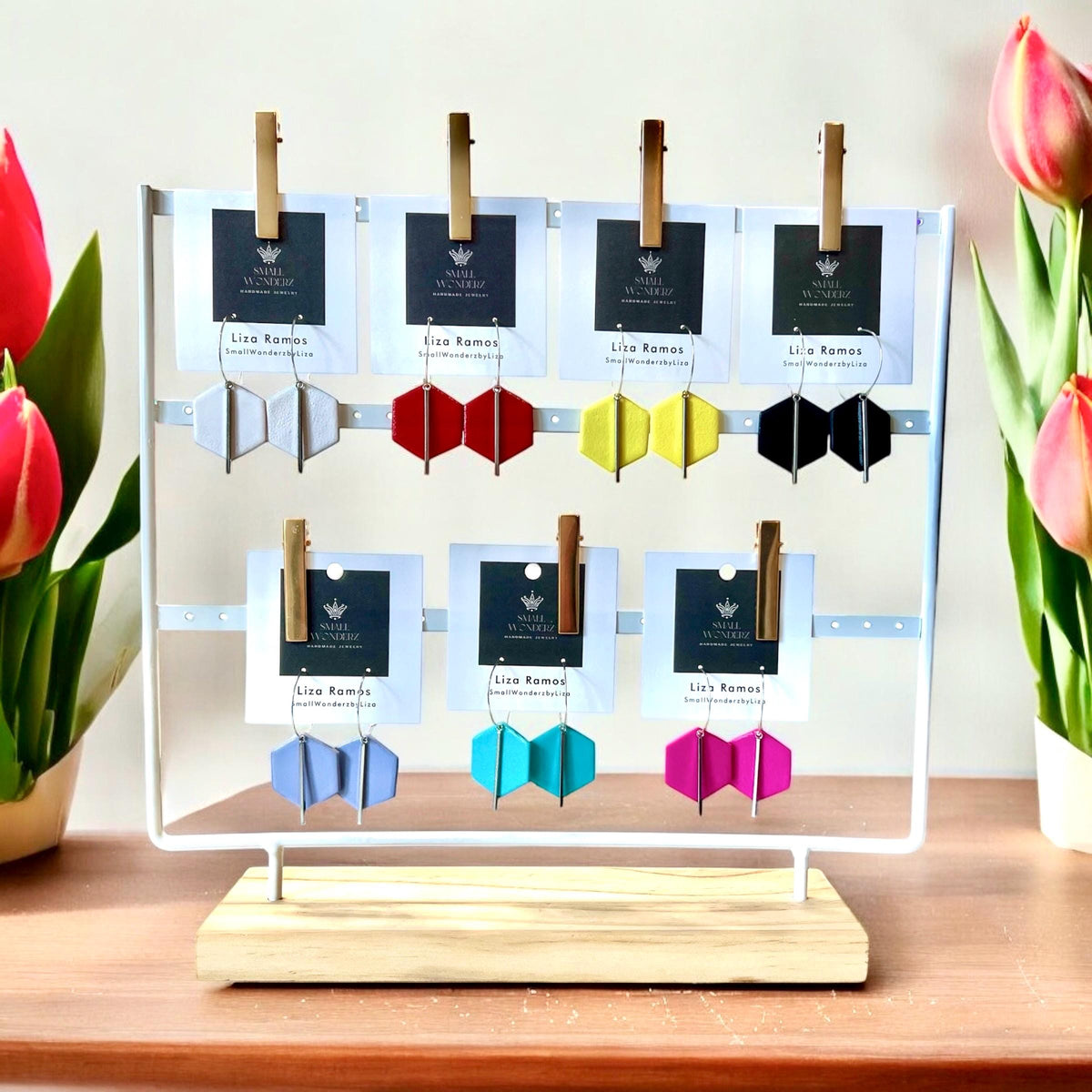 Geometric Polymer Clay Hoop Earrings